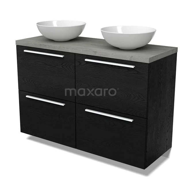 Modulo Plato Vanity units for countertop basin | 120 cm Black oak Flat front Grey oak worktop 4 high drawers BMK14-00852