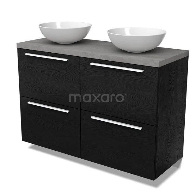 Modulo Plato Vanity units for countertop basin | 120 cm Black oak Flat front Light grey concrete worktop 4 high drawers BMK14-00853