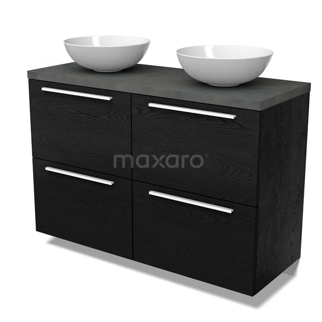 Modulo Plato Vanity units for countertop basin | 120 cm Black oak Flat front Dark grey concrete worktop 4 high drawers BMK14-00854