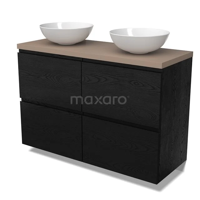 Modulo Plato Vanity units for countertop basin | 120 cm Black oak Handle-less front Taupe worktop 4 high drawers BMK14-00856