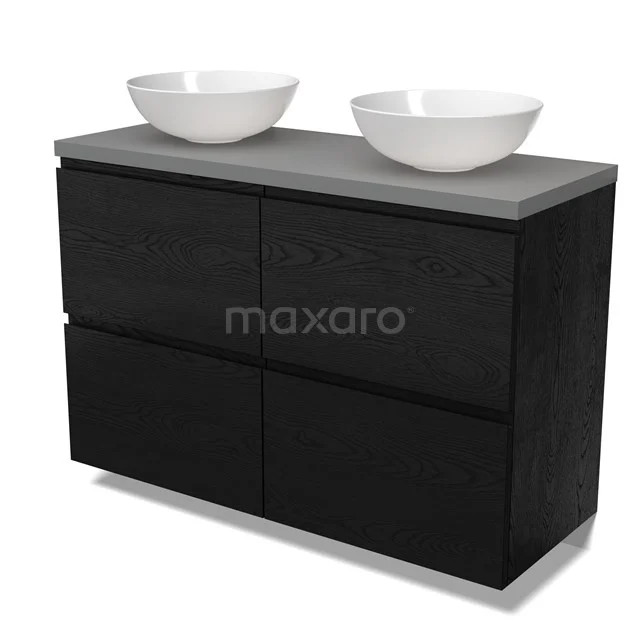 Modulo Plato Vanity units for countertop basin | 120 cm Black oak Handle-less front Mid grey worktop 4 high drawers BMK14-00857