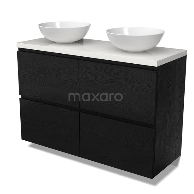 Modulo Plato Vanity units for countertop basin | 120 cm Black oak Handle-less front High-gloss white worktop 4 high drawers BMK14-00858