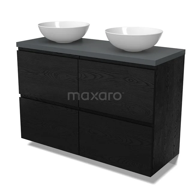 Modulo Plato Vanity units for countertop basin | 120 cm Black oak Handle-less front Dark grey worktop 4 high drawers BMK14-00860