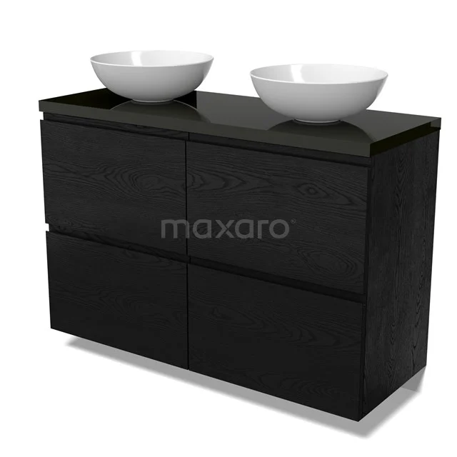 Modulo Plato Vanity units for countertop basin | 120 cm Black oak Handle-less front High-gloss black worktop 4 high drawers BMK14-00861