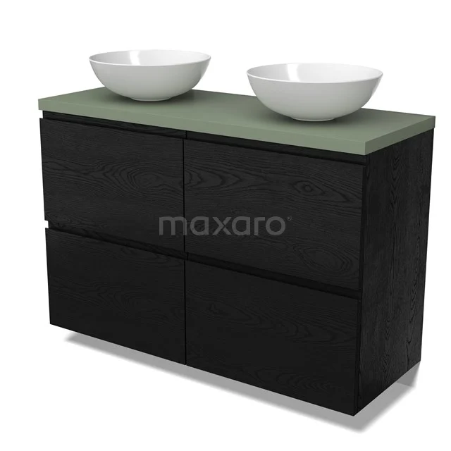 Modulo Plato Vanity units for countertop basin | 120 cm Black oak Handle-less front Sage green worktop 4 high drawers BMK14-00862