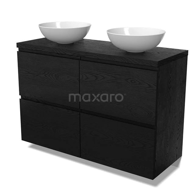 Modulo Plato Vanity units for countertop basin | 120 cm Black oak Handle-less front Black oak worktop 4 high drawers BMK14-00863