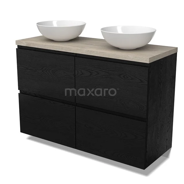 Modulo Plato Vanity units for countertop basin | 120 cm Black oak Handle-less front Light grey oak worktop 4 high drawers BMK14-00865