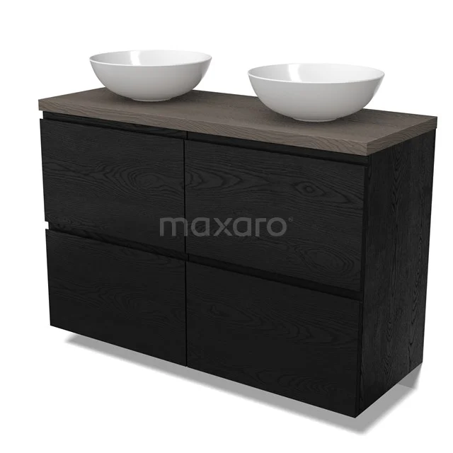 Modulo Plato Vanity units for countertop basin | 120 cm Black oak Handle-less front Dark brown oak worktop 4 high drawers BMK14-00868