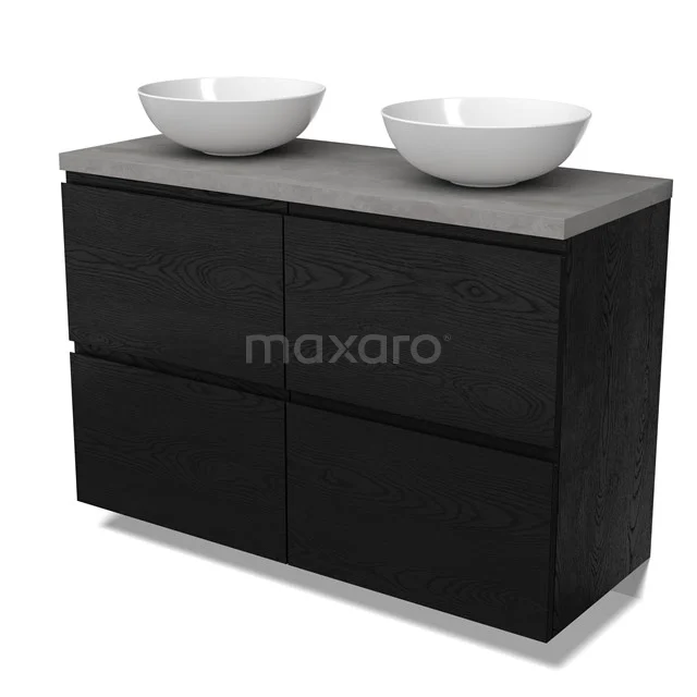 Modulo Plato Vanity units for countertop basin | 120 cm Black oak Handle-less front Light grey concrete worktop 4 high drawers BMK14-00870