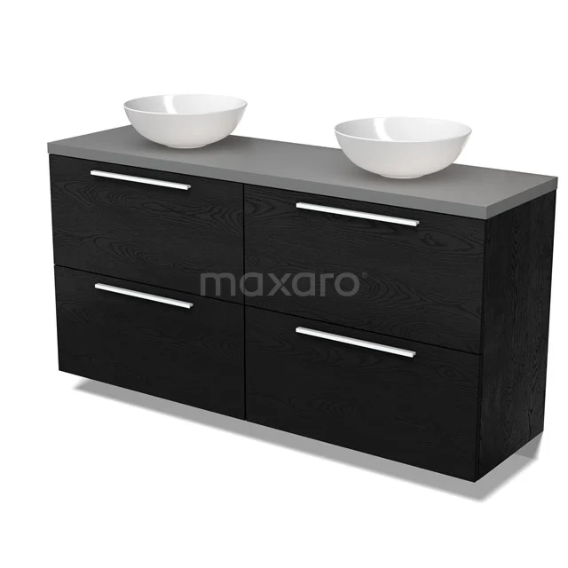 Modulo Plato Vanity units for countertop basin | 160 cm Black oak Flat front Dark grey worktop 4 high drawers BMK14-00874
