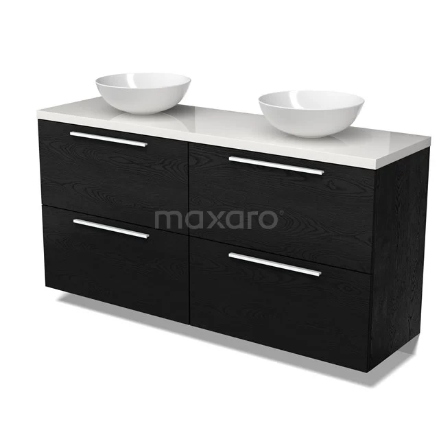 Modulo Plato Vanity units for countertop basin | 160 cm Black oak Flat front High-gloss white worktop 4 high drawers BMK14-00875