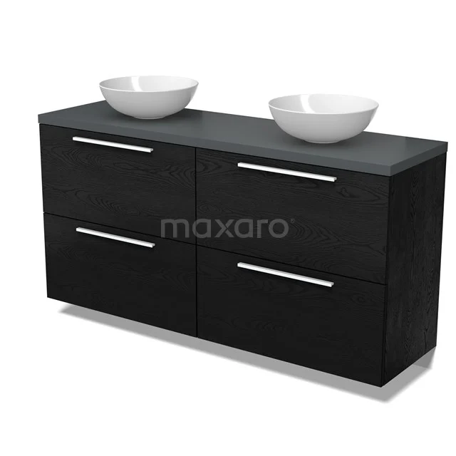 Modulo Plato Badkamermeubel voor waskom | 160 cm Zwart eiken Vlak front Middengrijs blad 4 hoge lades BMK14-00877