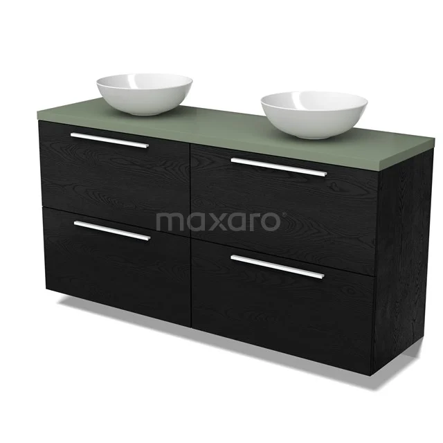 Modulo Plato Vanity units for countertop basin | 160 cm Black oak Flat front Sage green worktop 4 high drawers BMK14-00879