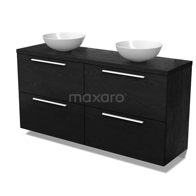 Modulo Plato Badmöbel mit Aufsatzwaschbecken | 160 cm Schwarze Eiche Flach front Schwarze Eiche blatt 4 hohe Schubladen BMK14-00880