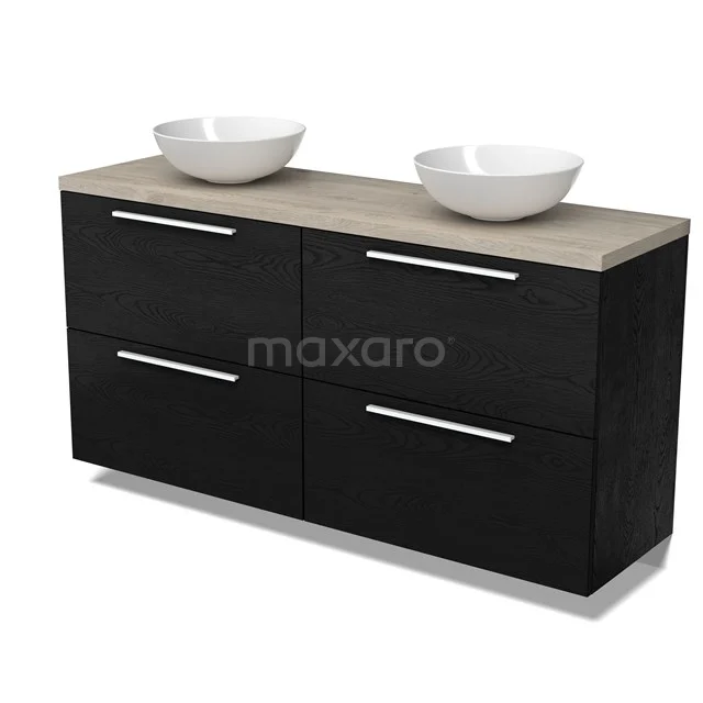 Modulo Plato Vanity units for countertop basin | 160 cm Black oak Flat front Light grey oak worktop 4 high drawers BMK14-00882