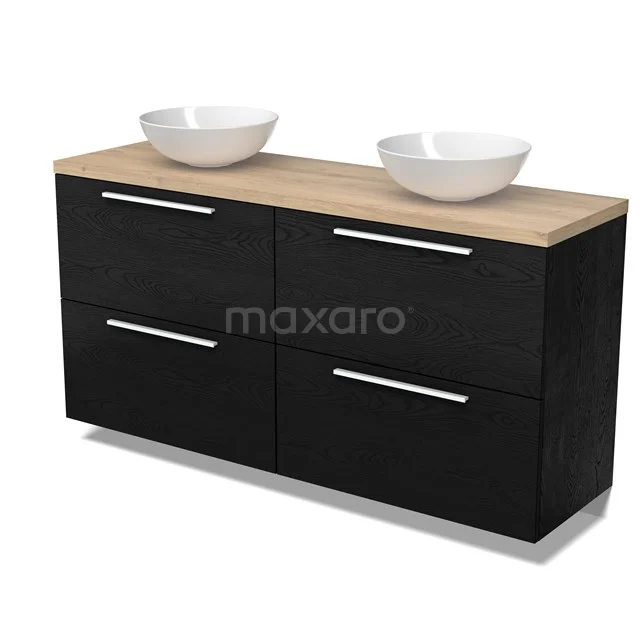 Modulo Plato Vanity units for countertop basin | 160 cm Black oak Flat front Light brown oak worktop 4 high drawers BMK14-00883
