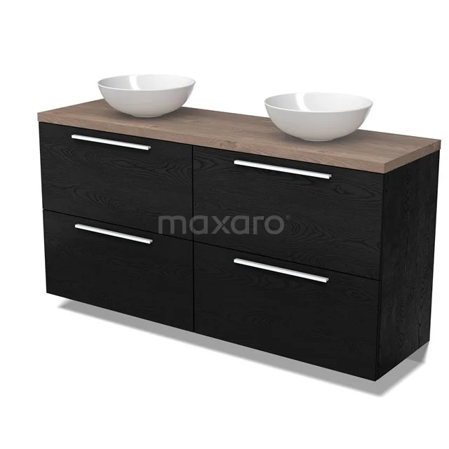 Modulo Plato Vanity units for countertop basin | 160 cm Black oak Flat front Mid brown oak worktop 4 high drawers BMK14-00884