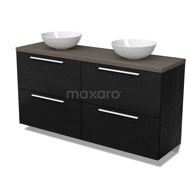 Modulo Plato Badkamermeubel voor waskom | 160 cm Zwart eiken Vlak front Donkerbruin eiken blad 4 hoge lades BMK14-00885