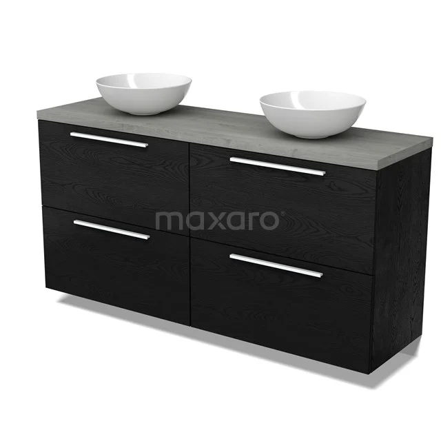 Modulo Plato Vanity units for countertop basin | 160 cm Black oak Flat front Grey oak worktop 4 high drawers BMK14-00886