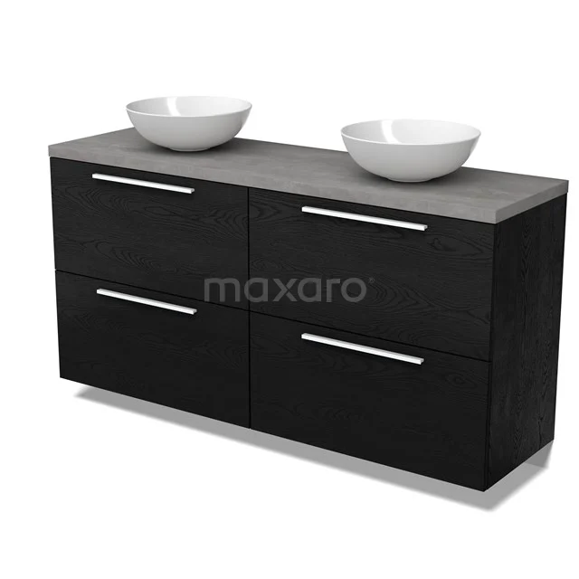 Modulo Plato Vanity units for countertop basin | 160 cm Black oak Flat front Light grey concrete worktop 4 high drawers BMK14-00887