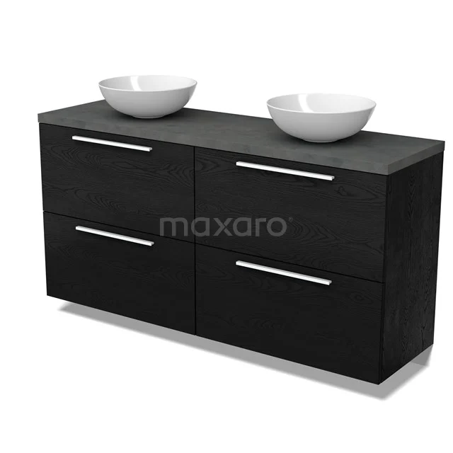 Modulo Plato Vanity units for countertop basin | 160 cm Black oak Flat front Dark grey concrete worktop 4 high drawers BMK14-00888