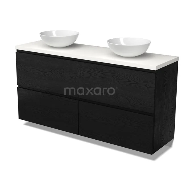 Modulo Plato Vanity units for countertop basin | 160 cm Black oak Handle-less front Matte white worktop 4 high drawers BMK14-00893