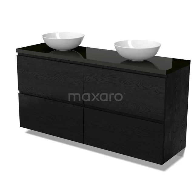 Modulo Plato Badkamermeubel voor waskom | 160 cm Zwart eiken Greeploos front Hoogglans zwart blad 4 hoge lades BMK14-00895