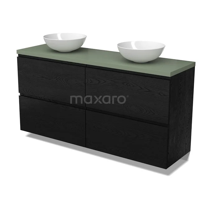 Modulo Plato Vanity units for countertop basin | 160 cm Black oak Handle-less front Sage green worktop 4 high drawers BMK14-00896