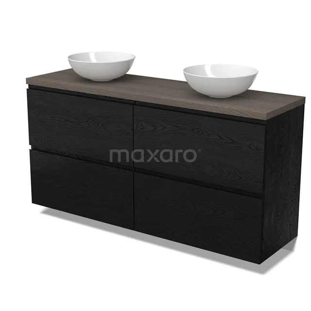 Modulo Plato Vanity units for countertop basin | 160 cm Black oak Handle-less front Dark brown oak worktop 4 high drawers BMK14-00902
