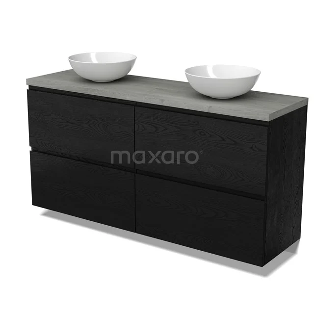 Modulo Plato Vanity units for countertop basin | 160 cm Black oak Handle-less front Grey oak worktop 4 high drawers BMK14-00903