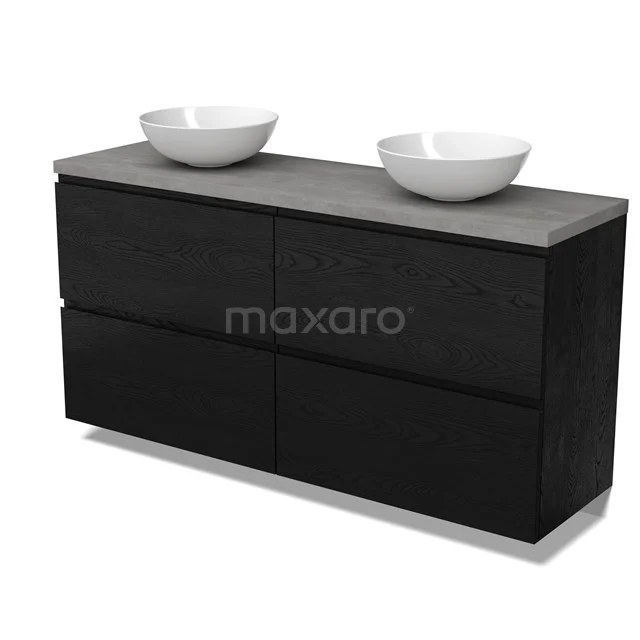 Modulo Plato Vanity units for countertop basin | 160 cm Black oak Handle-less front Light grey concrete worktop 4 high drawers BMK14-00904