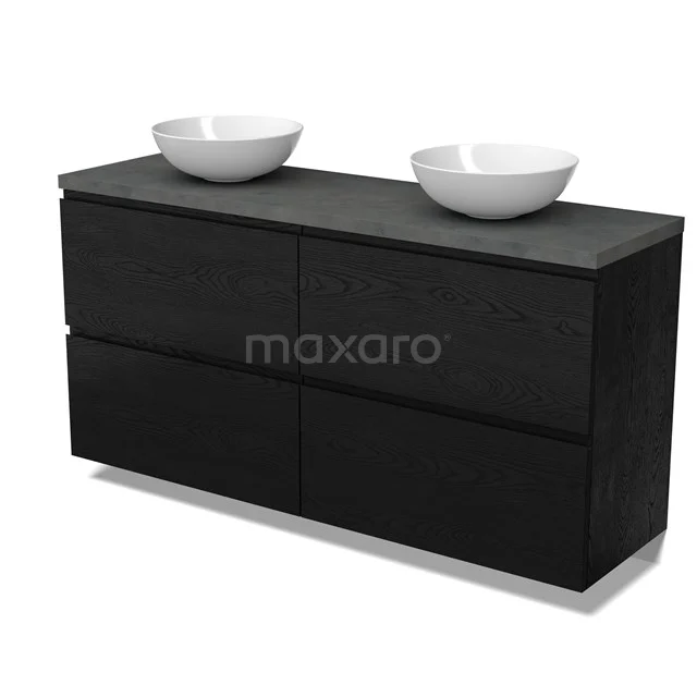 Modulo Plato Vanity units for countertop basin | 160 cm Black oak Handle-less front Dark grey concrete worktop 4 high drawers BMK14-00905