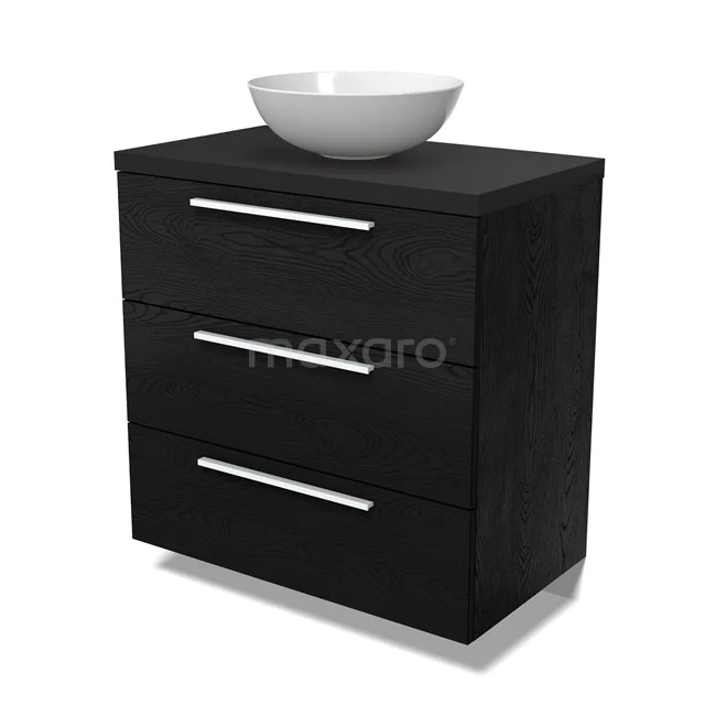 Modulo Plato Vanity units for countertop basin | 80 cm Black oak Flat front Matte black worktop 3 drawers BMK19-01624