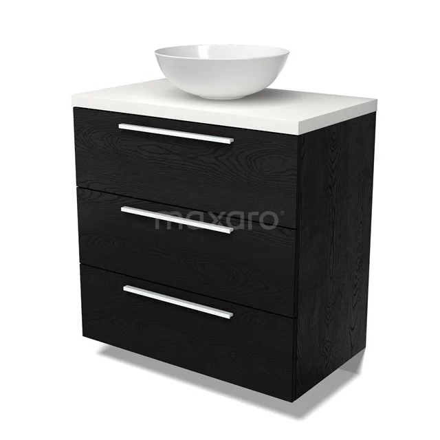 Modulo Plato Vanity units for countertop basin | 80 cm Black oak Flat front Matte white worktop 3 drawers BMK19-01628