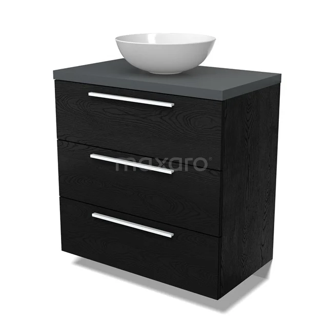 Modulo Plato Vanity units for countertop basin | 80 cm Black oak Flat front Dark grey worktop 3 drawers BMK19-01629