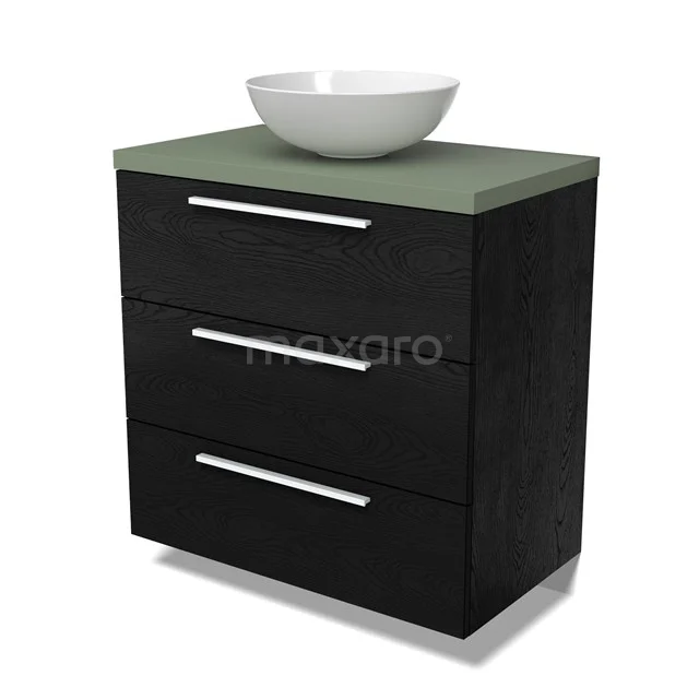 Modulo Plato Vanity units for countertop basin | 80 cm Black oak Flat front Sage green worktop 3 drawers BMK19-01631