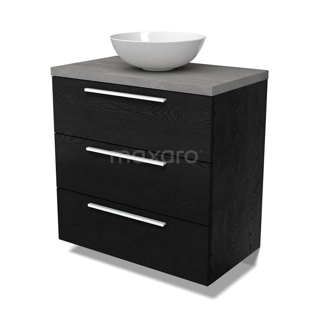 Modulo Plato Vanity units for countertop basin | 80 cm Black oak Flat front Light grey concrete worktop 3 drawers BMK19-01639