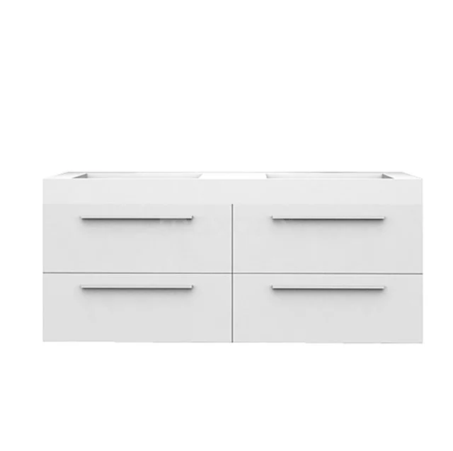 White Bathroom unit with four drawers and sleek metal handles, modern design, ideal for organised bathrooms.