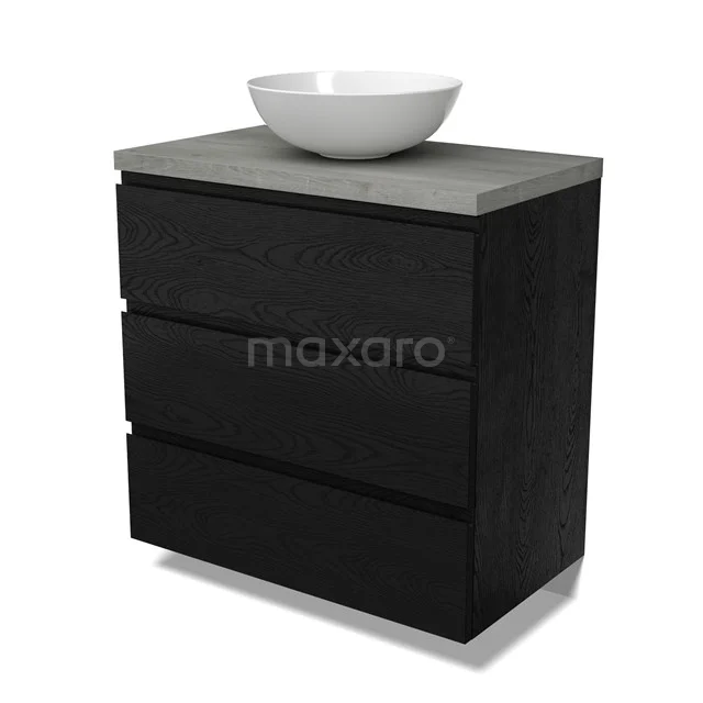 Modulo Plato Vanity units for countertop basin | 80 cm Black oak Handle-less front Grey oak worktop 3 drawers BMK19-01655