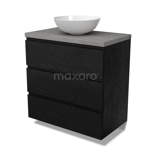 Modulo Plato Vanity units for countertop basin | 80 cm Black oak Handle-less front Light grey concrete worktop 3 drawers BMK19-01656