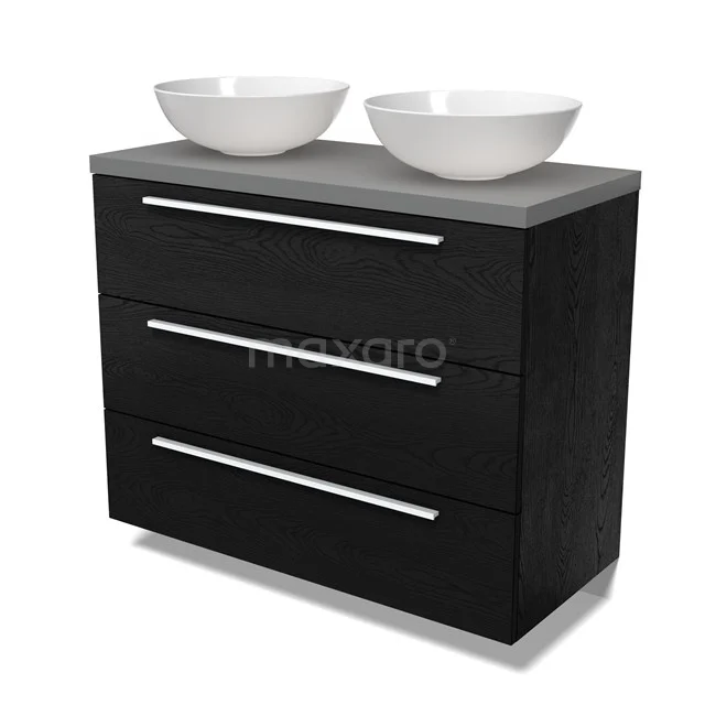 Modulo Plato Vanity units for countertop basin | 100 cm Black oak Flat front Mid grey worktop 3 drawers BMK19-01660