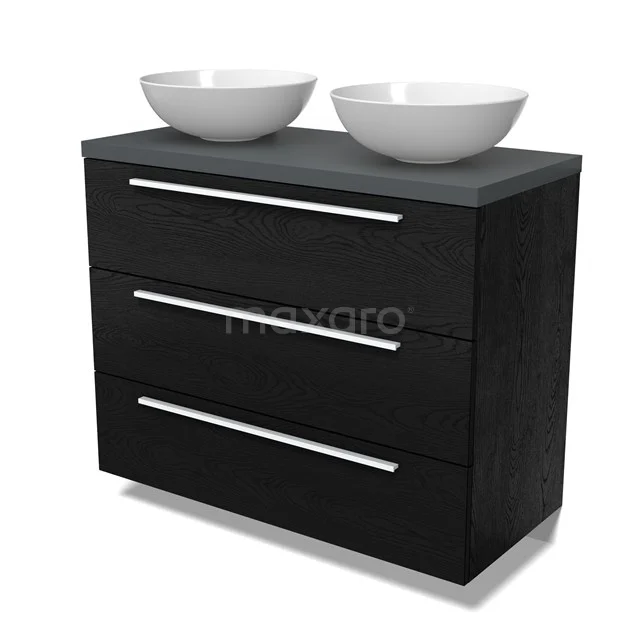 Modulo Plato Vanity units for countertop basin | 100 cm Black oak Flat front Dark grey worktop 3 drawers BMK19-01663