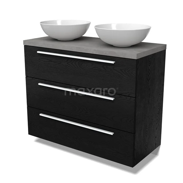Modulo Plato Badmöbel mit Aufsatzwaschbecken | 100 cm Schwarze Eiche Flach front Hellgrauer Beton blatt 3 Schubladen BMK19-01673 Modulo Plato Badmöbel mit Aufsatzwaschbecken | 100 cm Schwarze Eiche Flach front Hellgrauer Beton blatt 3 Schubladen BMK19-01673