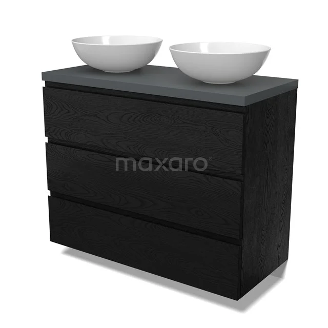 Modulo Plato Vanity units for countertop basin | 100 cm Black oak Handle-less front Dark grey worktop 3 drawers BMK19-01680