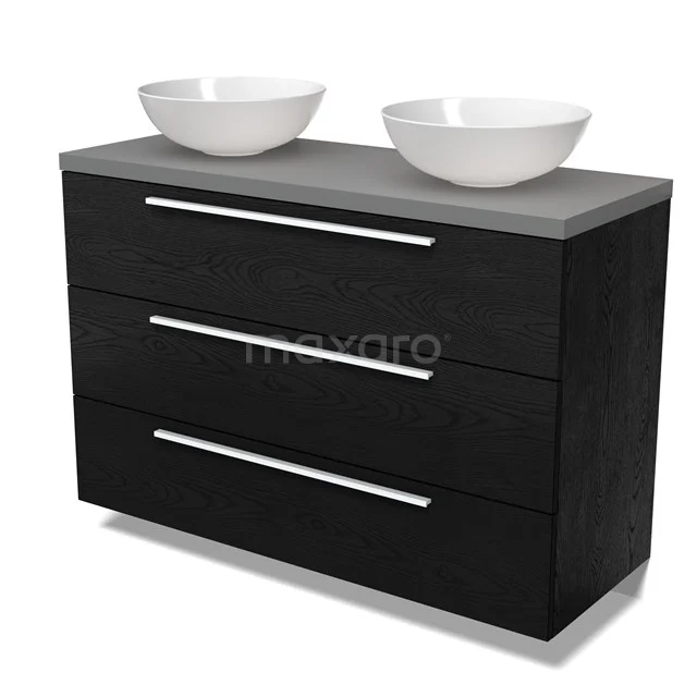 Modulo Plato Vanity units for countertop basin | 120 cm Black oak Flat front Mid grey worktop 3 drawers BMK19-01694