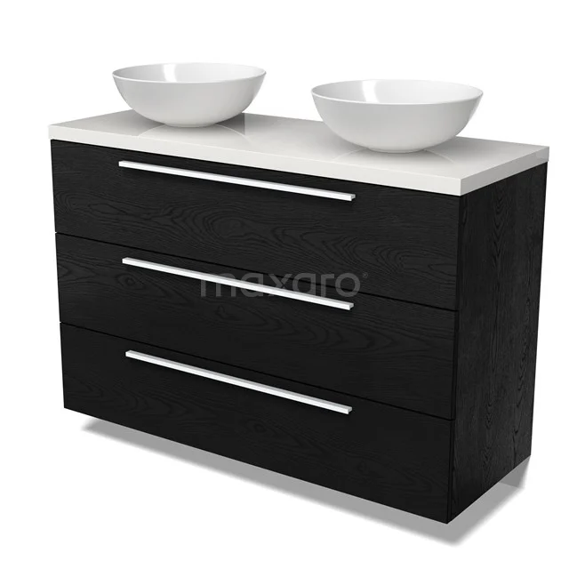 Modulo Plato Vanity units for countertop basin | 120 cm Black oak Flat front High-gloss white worktop 3 drawers BMK19-01695