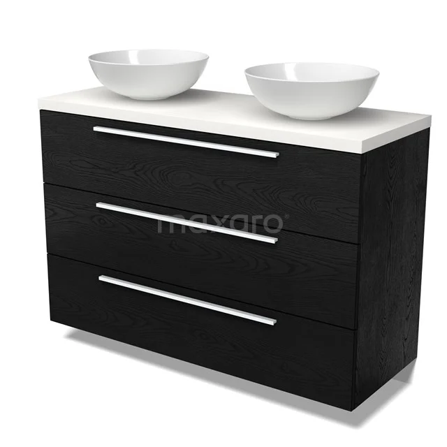 Modulo Plato Vanity units for countertop basin | 120 cm Black oak Flat front Matte white worktop 3 drawers BMK19-01696