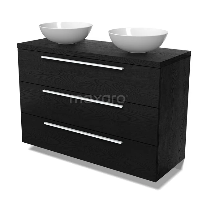 Modulo Plato Vanity units for countertop basin | 120 cm Black oak Flat front Black oak worktop 3 drawers BMK19-01700