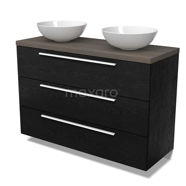 Modulo Plato Badmöbel mit Aufsatzwaschbecken | 120 cm Schwarze Eiche Flach front Dunkelbraune Eiche blatt 3 Schubladen BMK19-01705