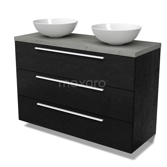 Modulo Plato Vanity units for countertop basin | 120 cm Black oak Flat front Grey oak worktop 3 drawers BMK19-01706